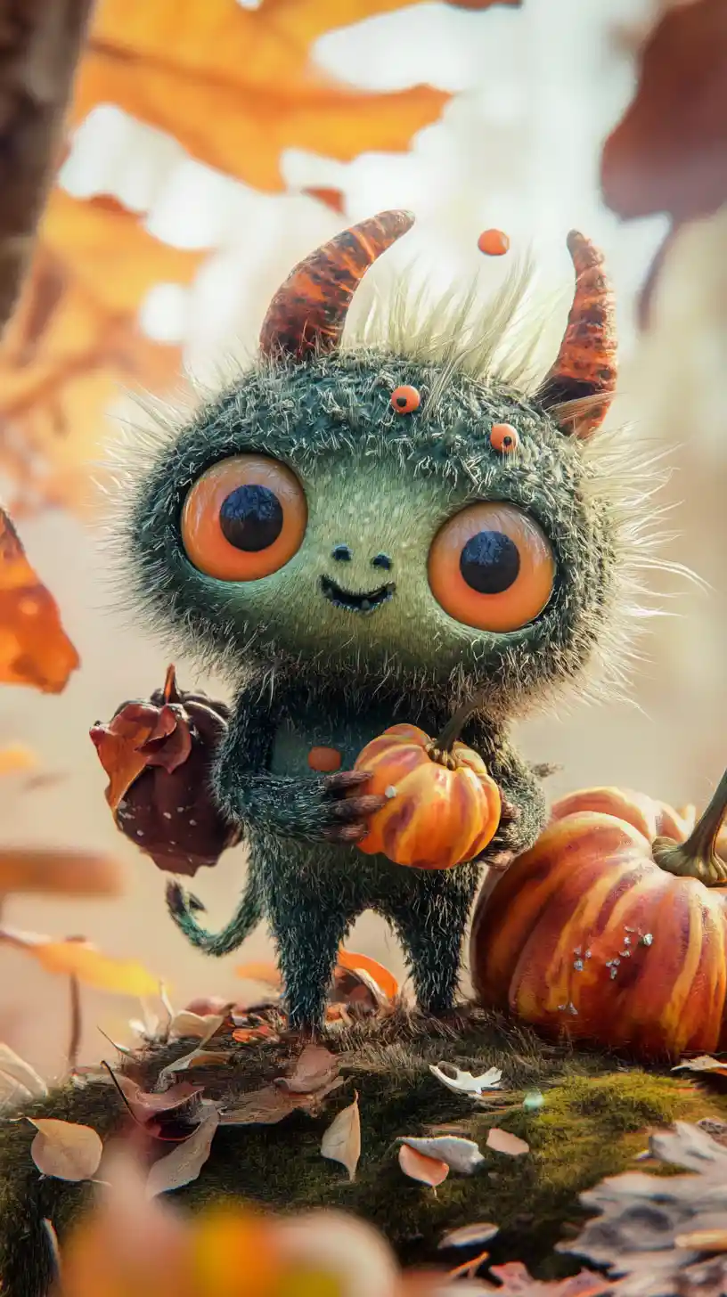 Cute chibi halloween monster in fantasy themed world