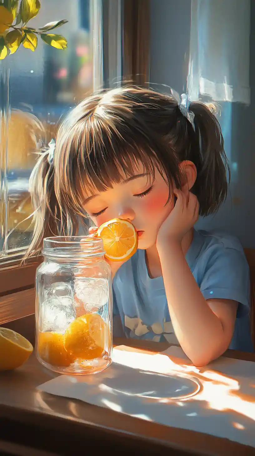 Young girl with lemons by a window indoors