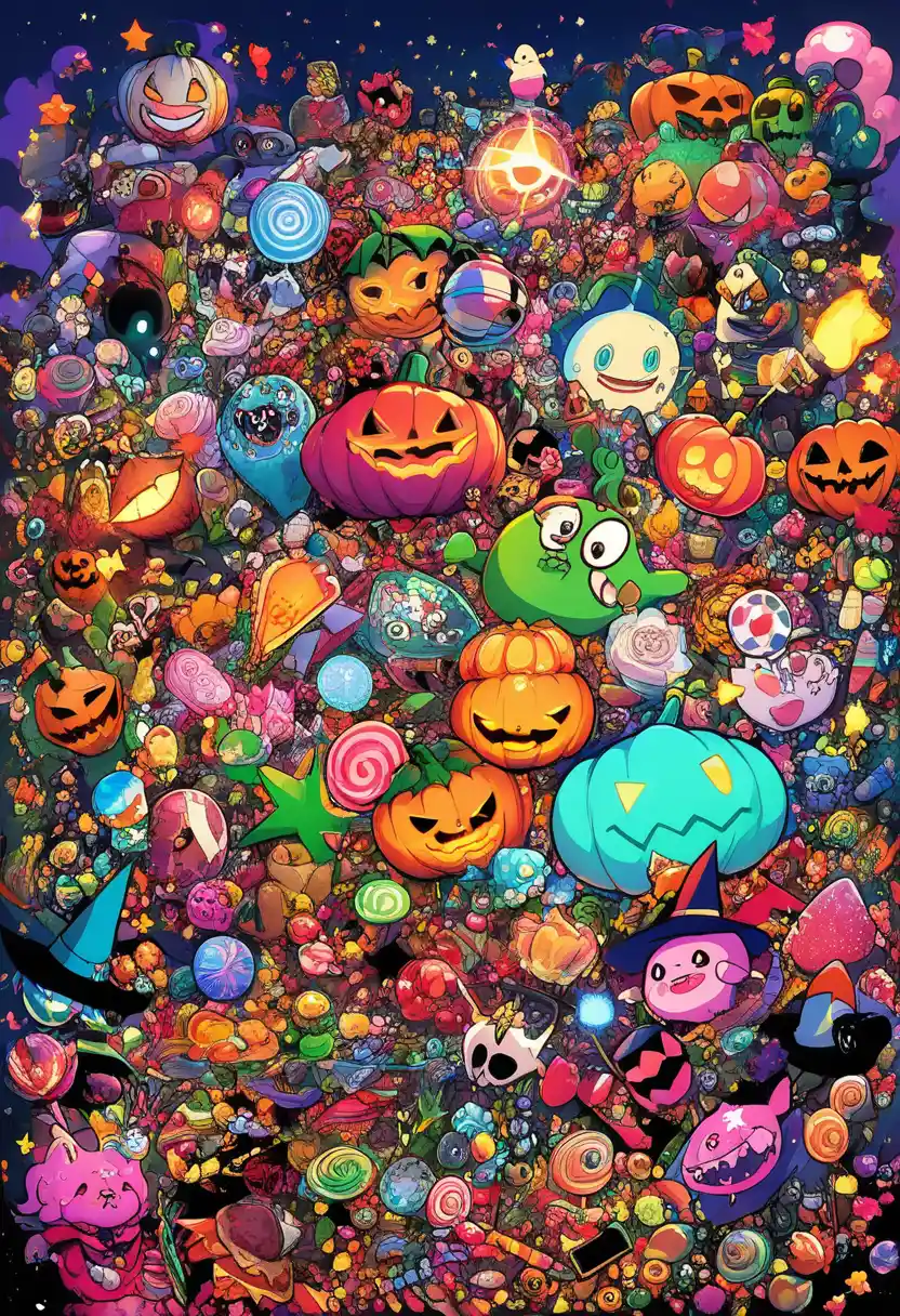 Candy Monster Guarding A Crooked House In Moonlight