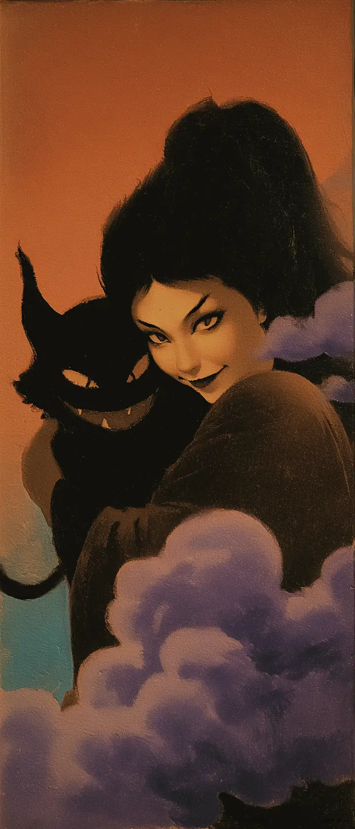 Demoness Holding Imp In Dreamlike Watercolor Fantasy