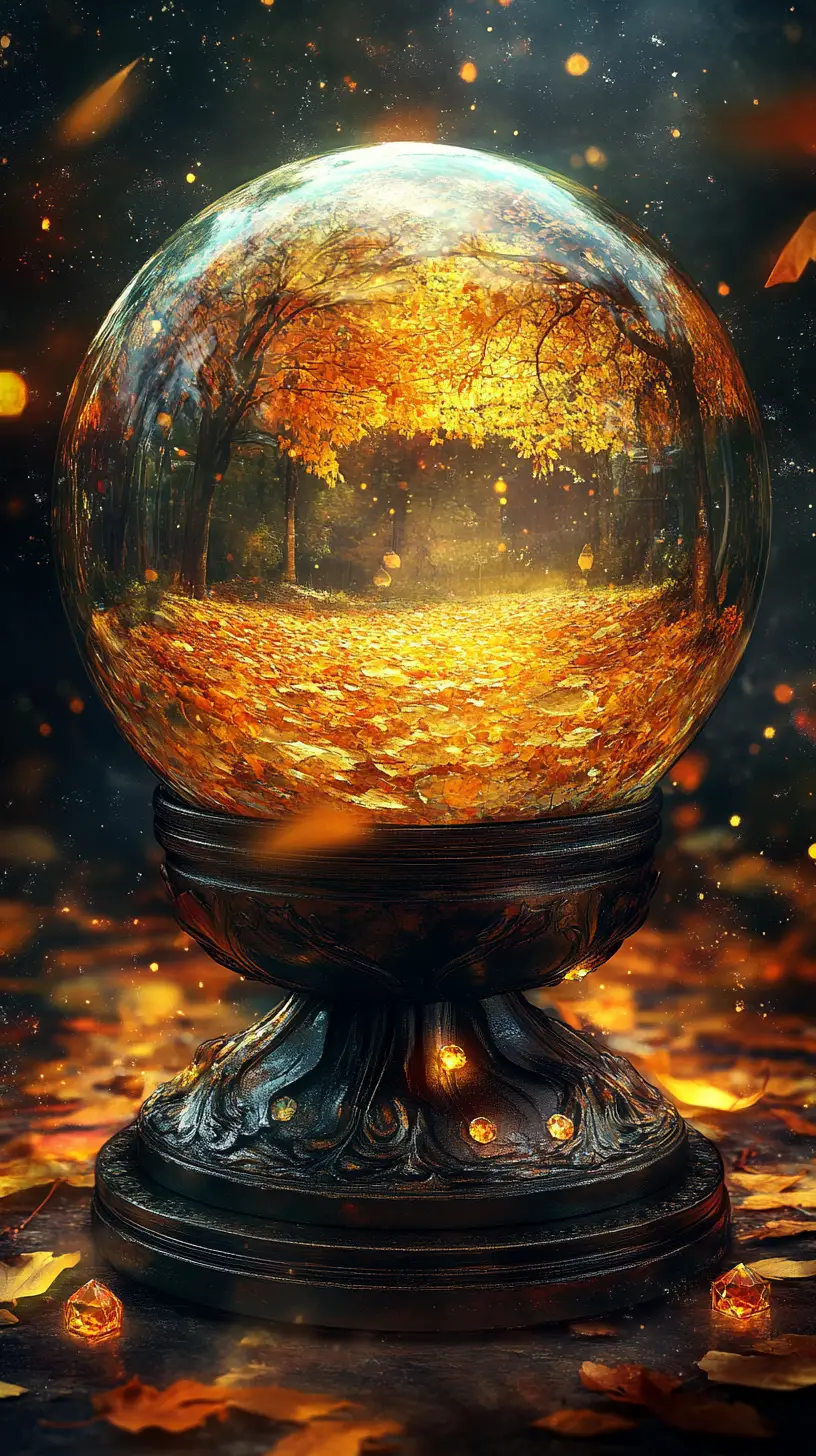Ornate magic crystal ball with volumetric light and grunge background