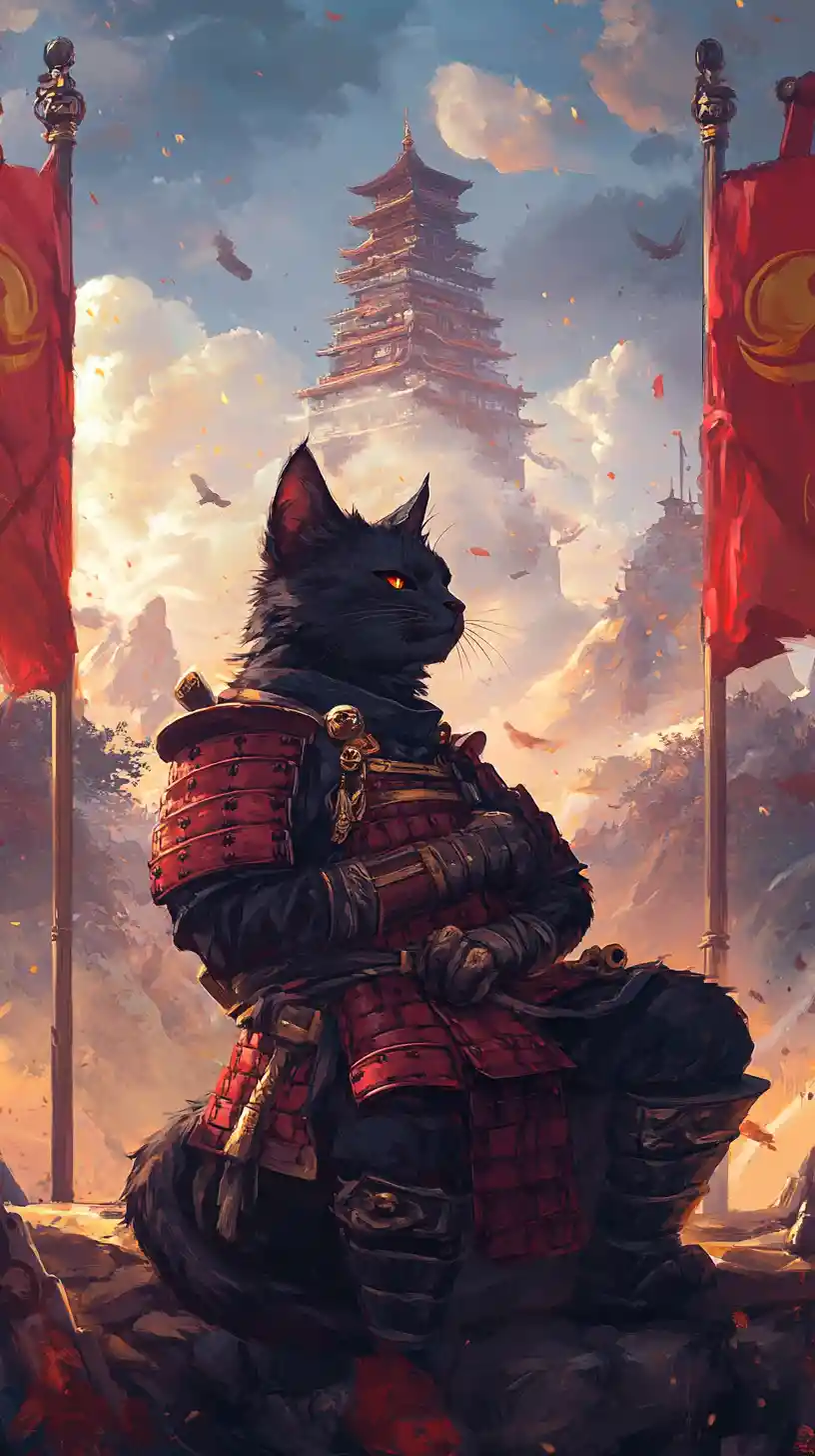 Crystal desert tower and flags in a surreal anime landscape