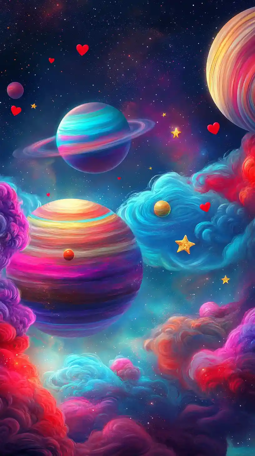 Colorful Planets And Nebula In A Dreamlike Cosmic Sky