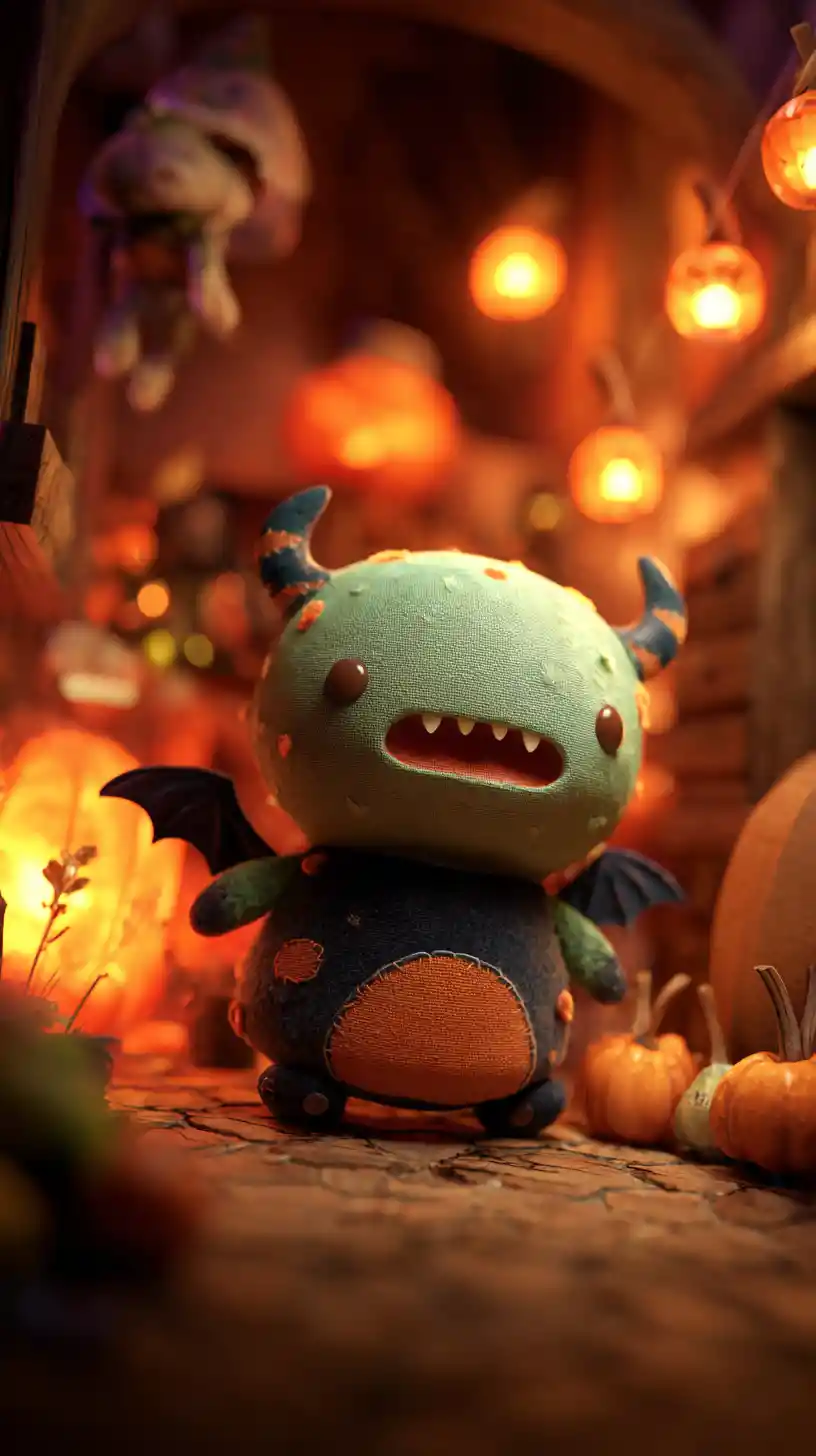 Cute chibi halloween monster in fantasy world