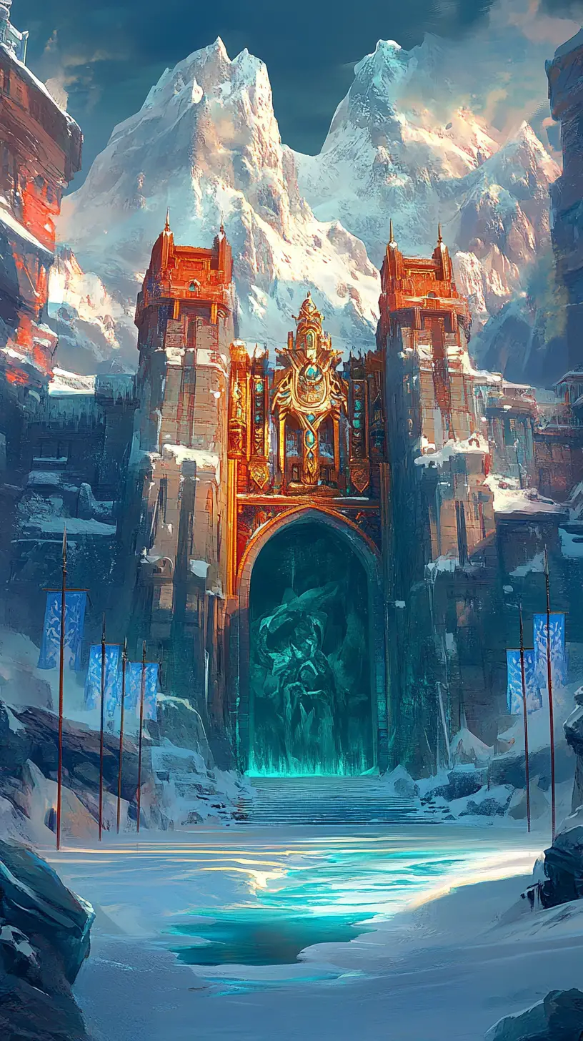 Fortress Before A Golden Gate In Emerald Frozen Sea