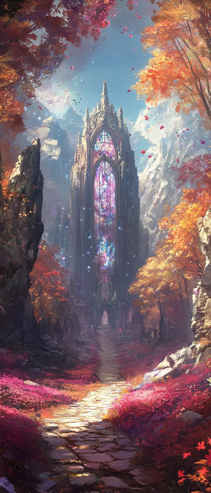 Ancient stone temple hidden in a vast crystal forest
