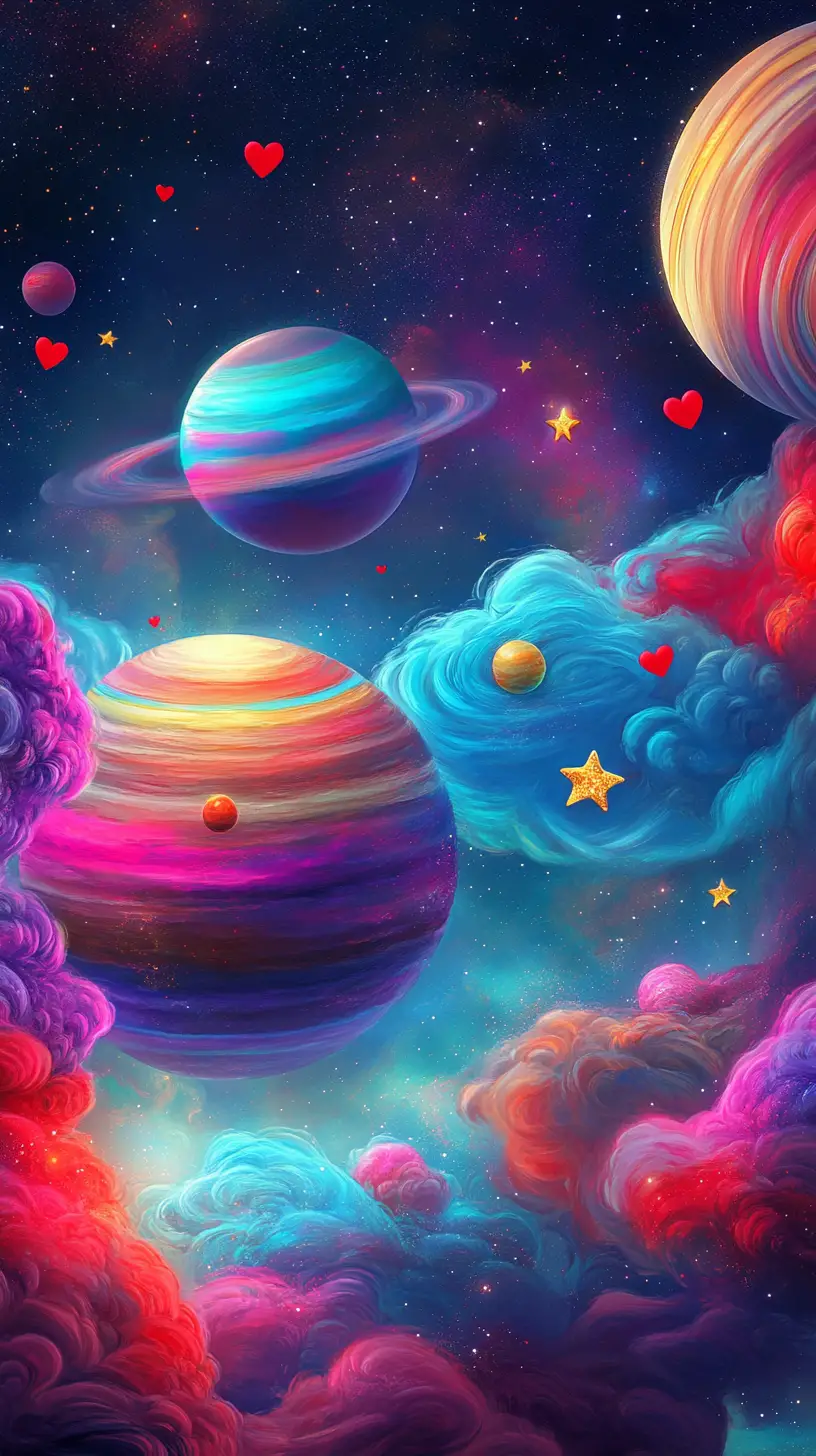 Colorful Planets And Nebula In A Dreamlike Cosmic Sky