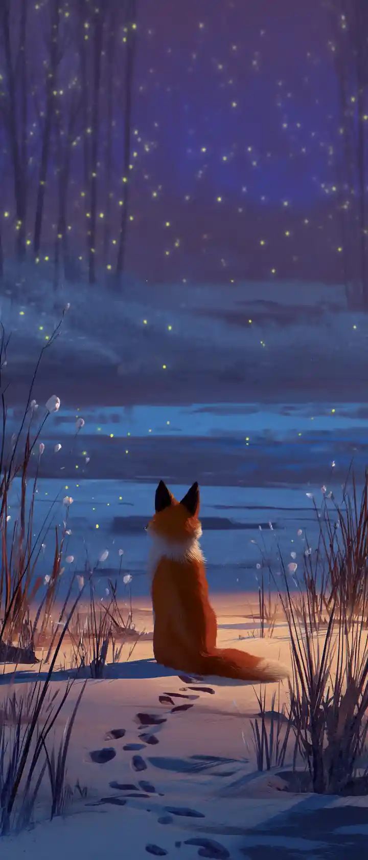 Young fox waiting alone at the snowy forest edge
