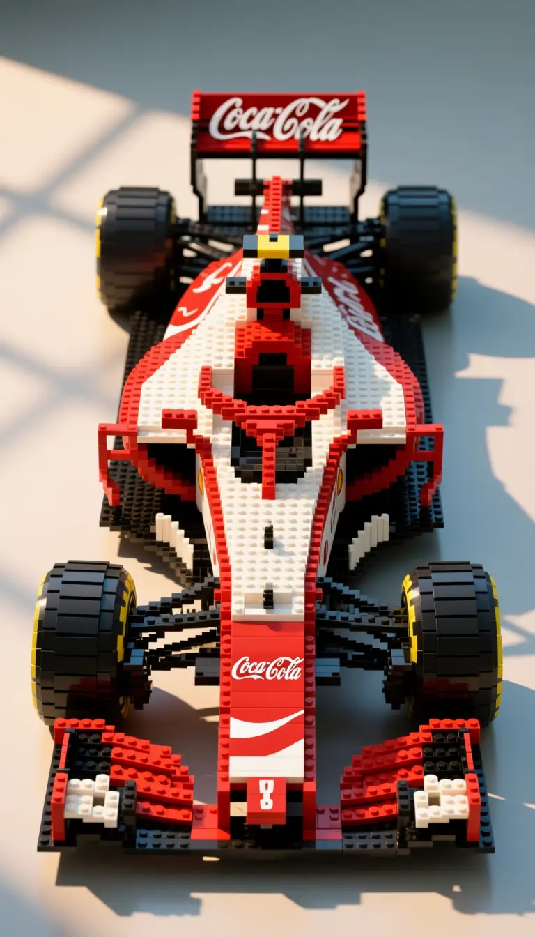Top down view of a lego formula one race car