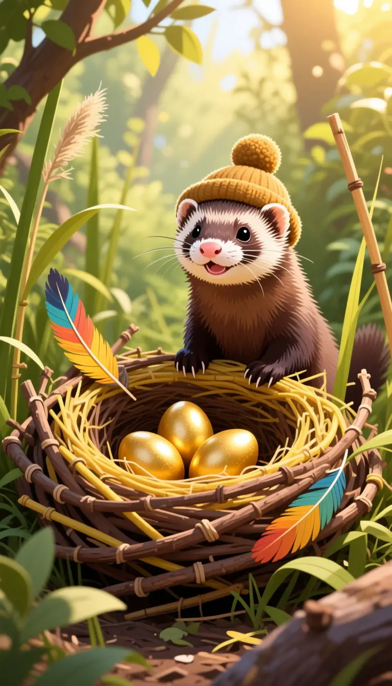 Peaceful Ferret Nest Illustration In Warm Sunlight