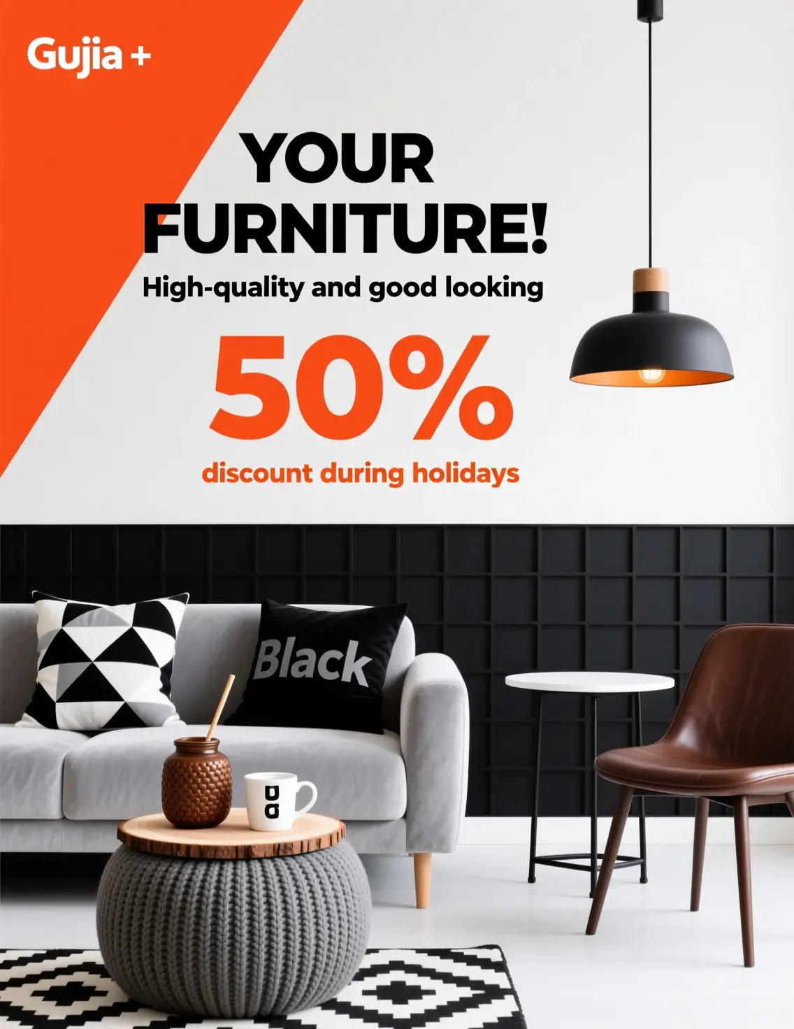 Minimalist living room poster with modern home furniture