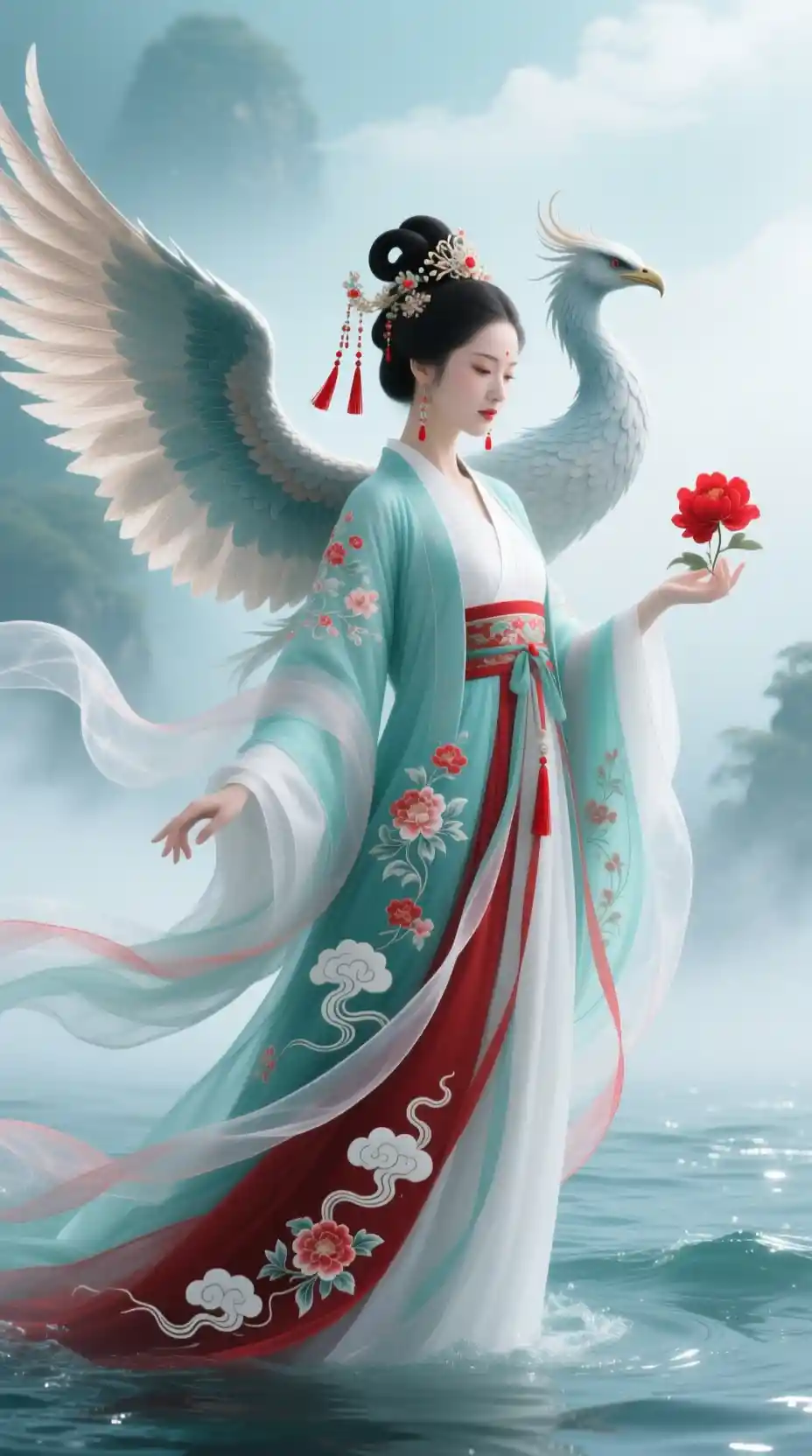 Celestial woman in flowing east asian inspired robes