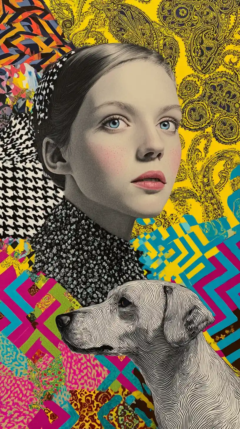 Young woman portrait with bold geometric patterned background