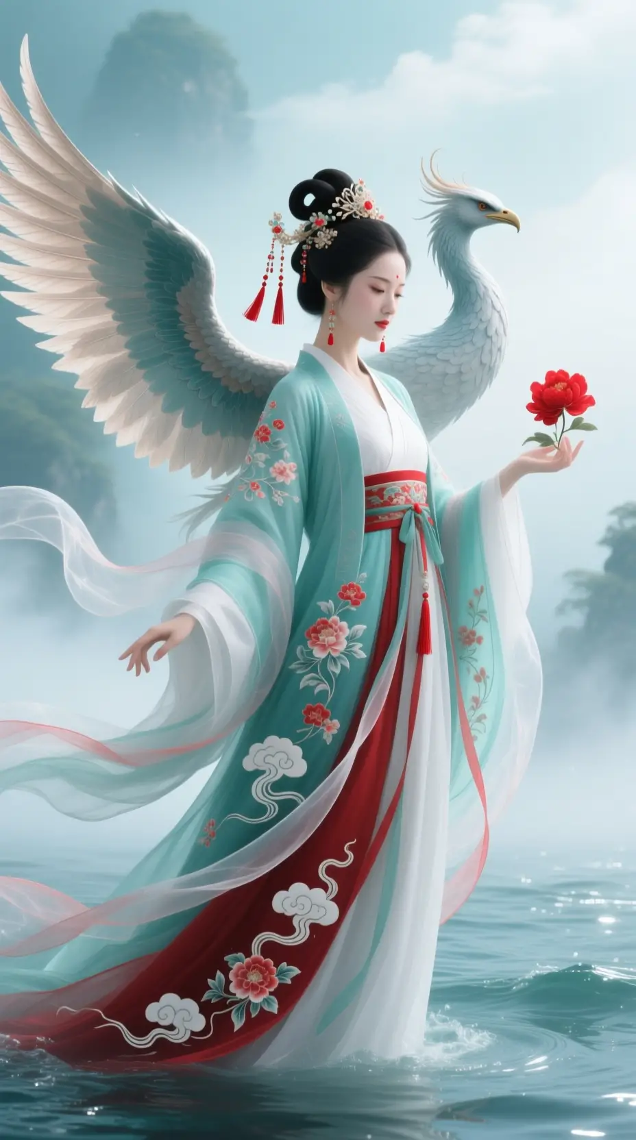 Celestial woman in flowing east asian inspired robes