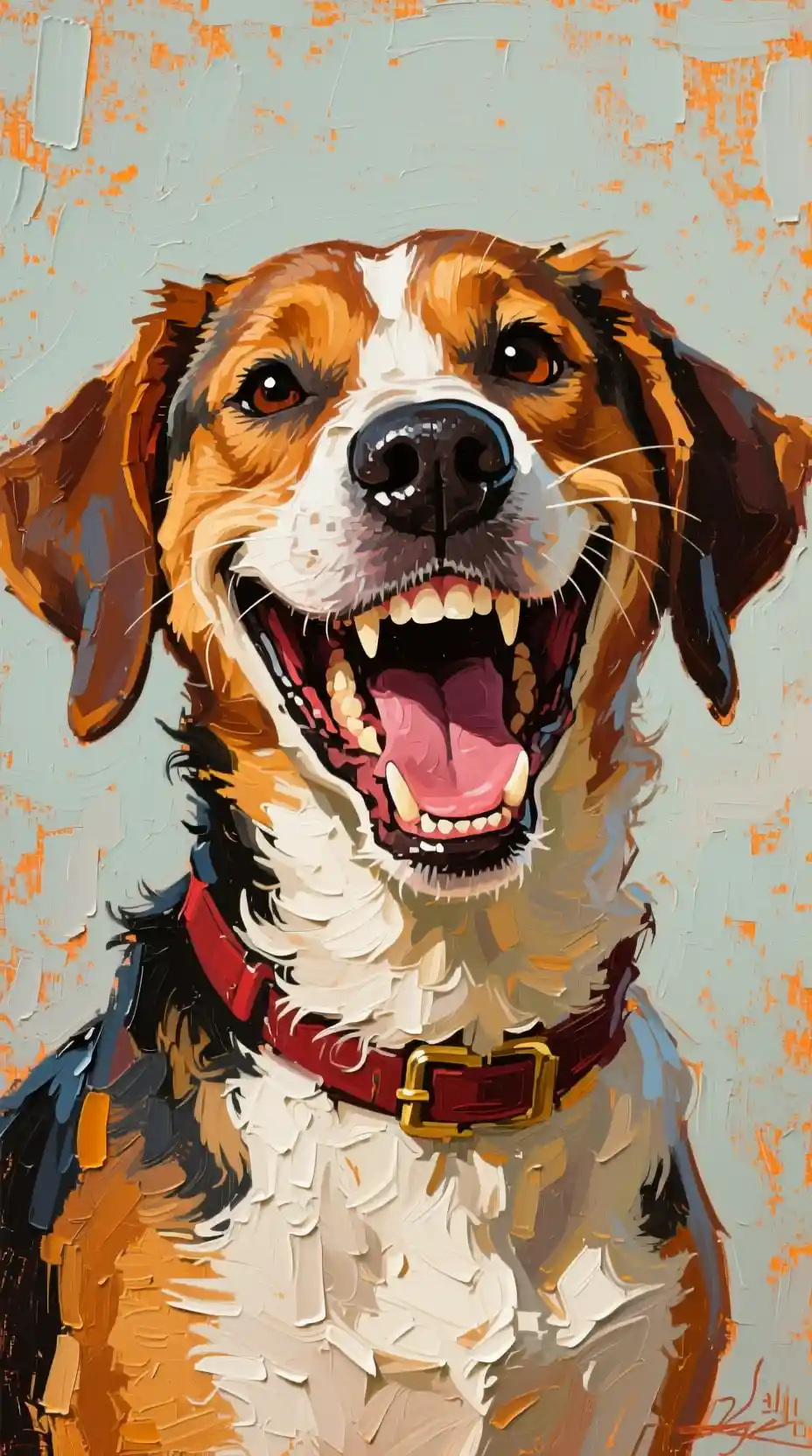 Humorous Oil Painting Of A Grinning Caricature Dog