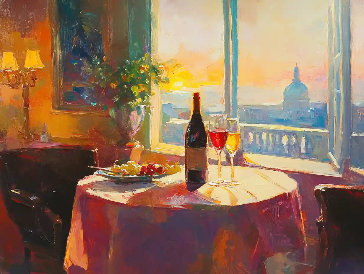 Oil painting in elegant art deco style with sunlight