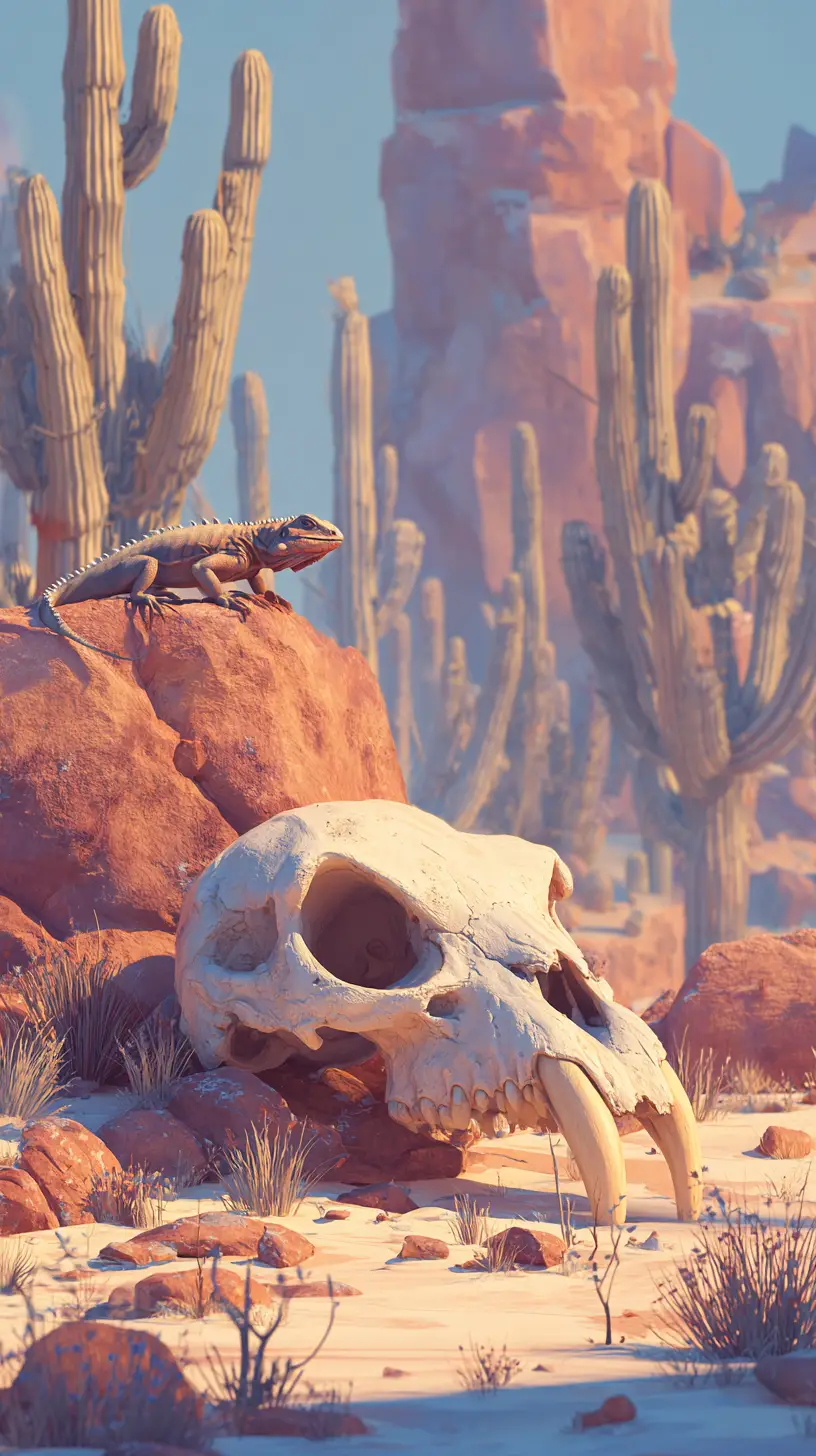 Vampire Skull In Pink Desert At Golden Sunset