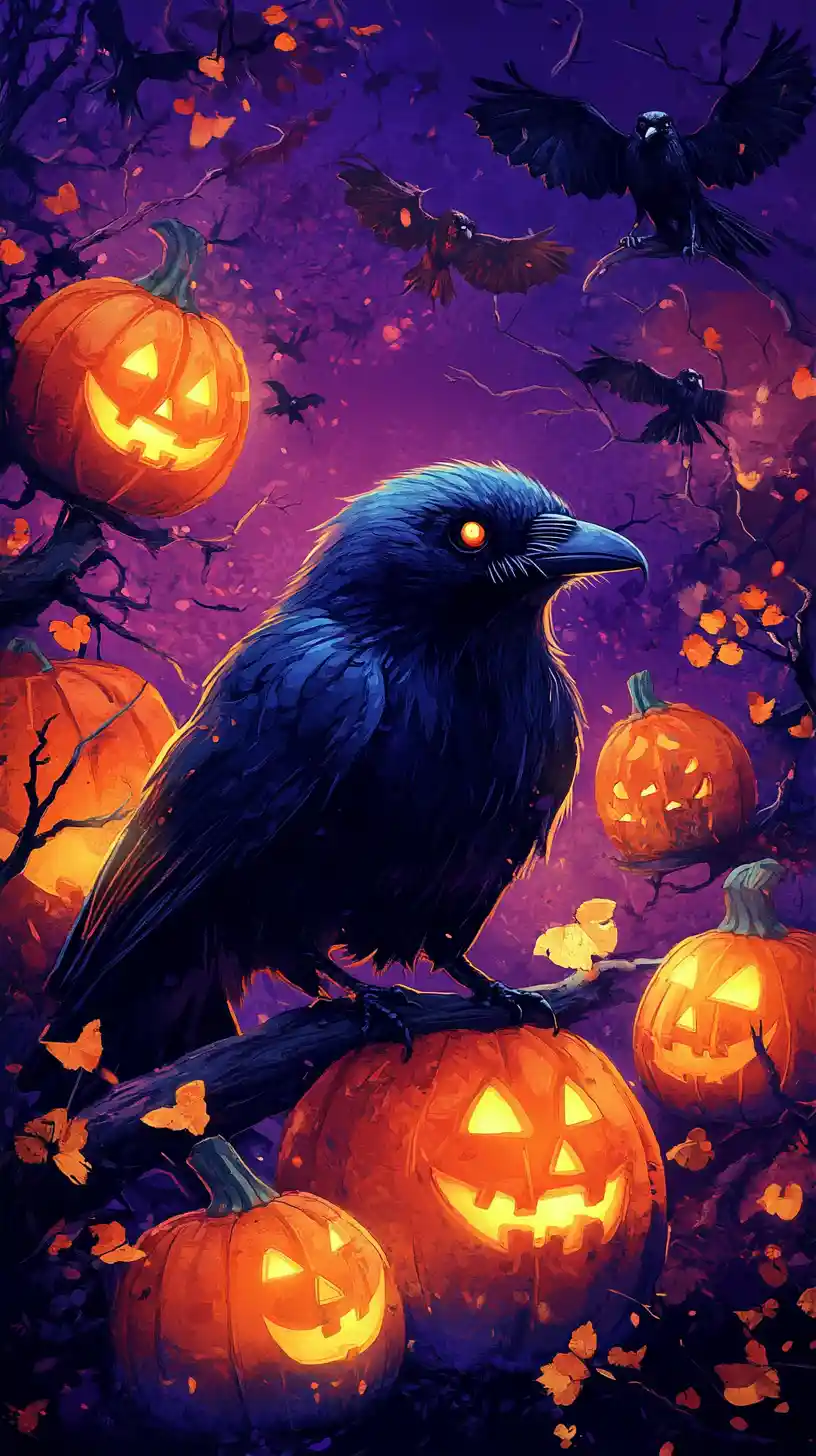 Adorable criatura espeluznante en una escena de Halloween con calabazas talladas