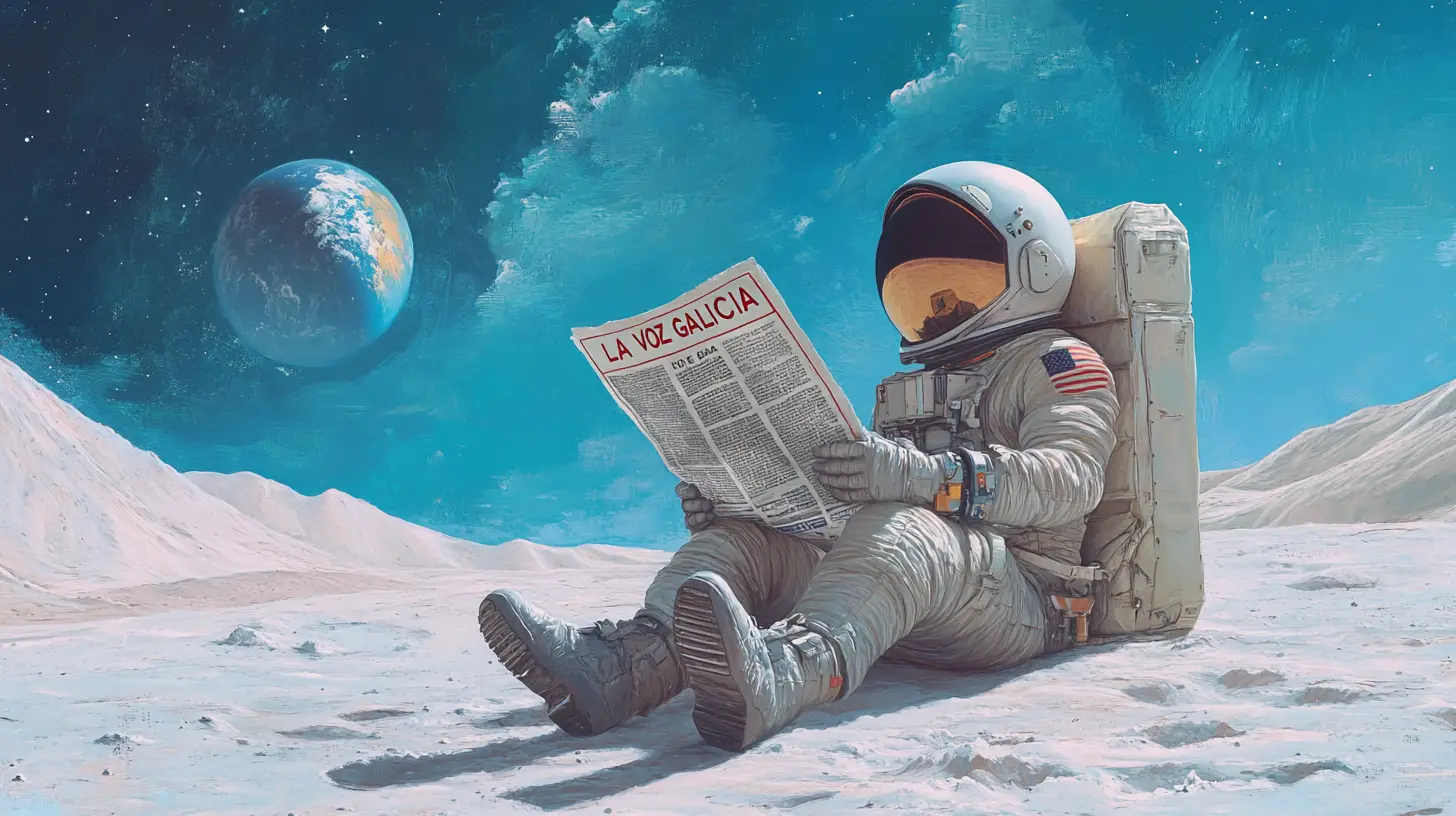 Astronaut Reading A Newspaper On The Moon