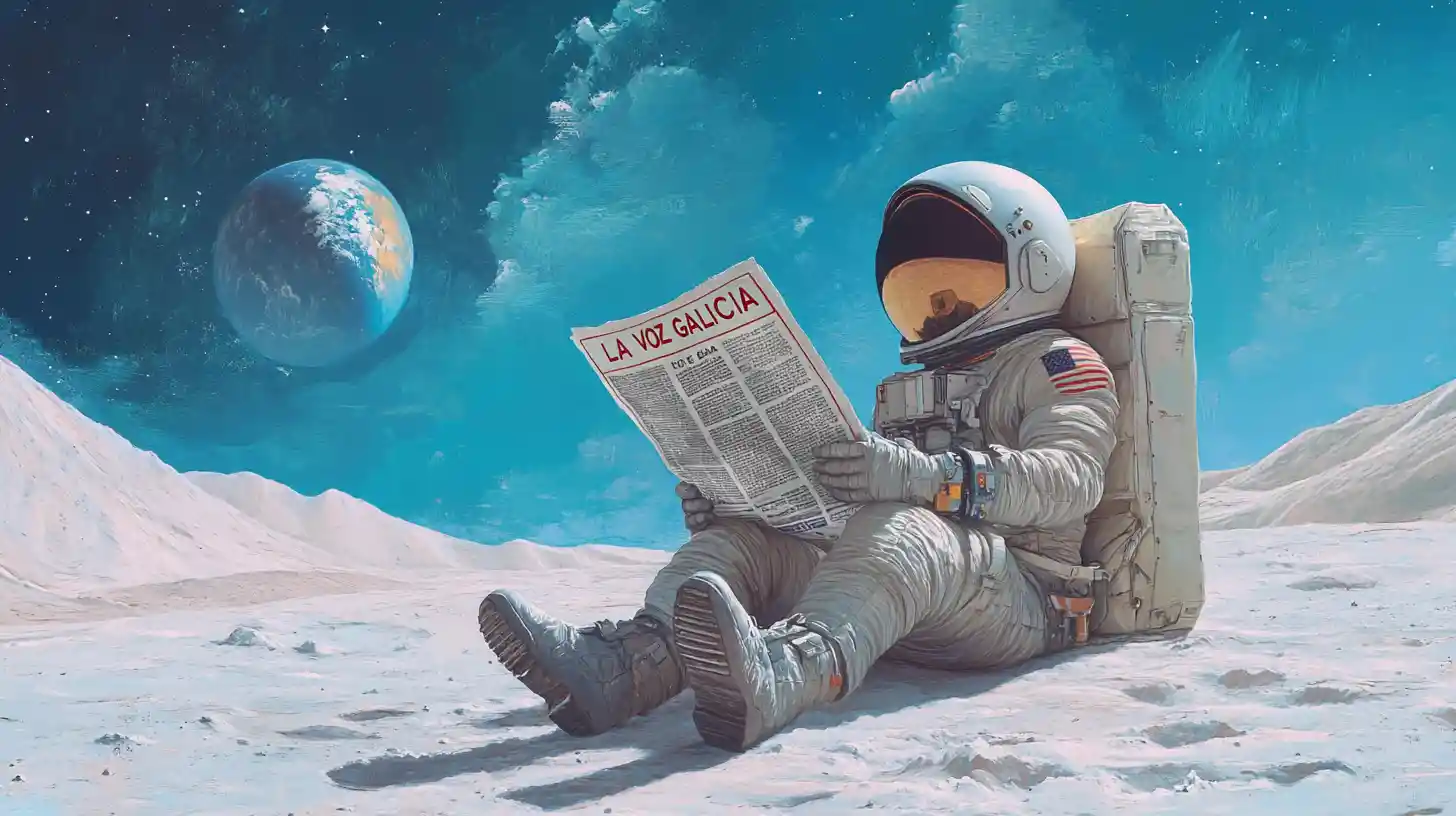 Astronaut Reading A Newspaper On The Moon