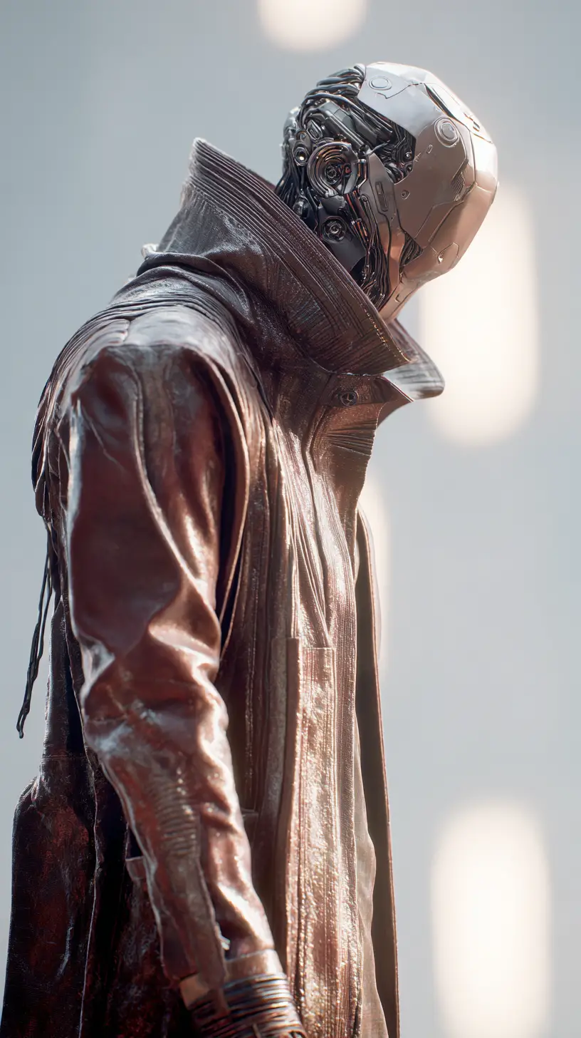 Cyberpunk bionic man stepping out from futuristic spacecraft