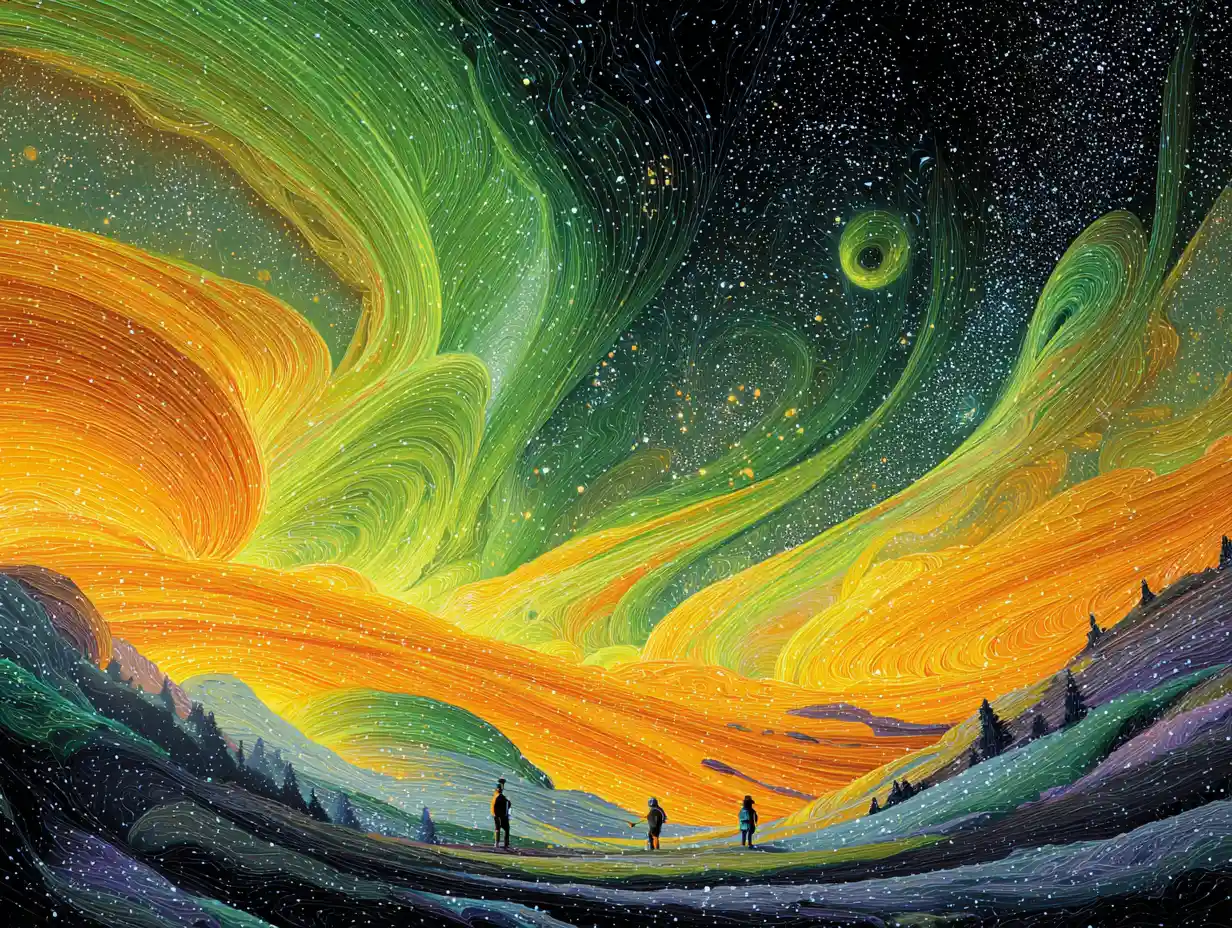Multicolored gas giants dancing in a dreamy starry cosmos