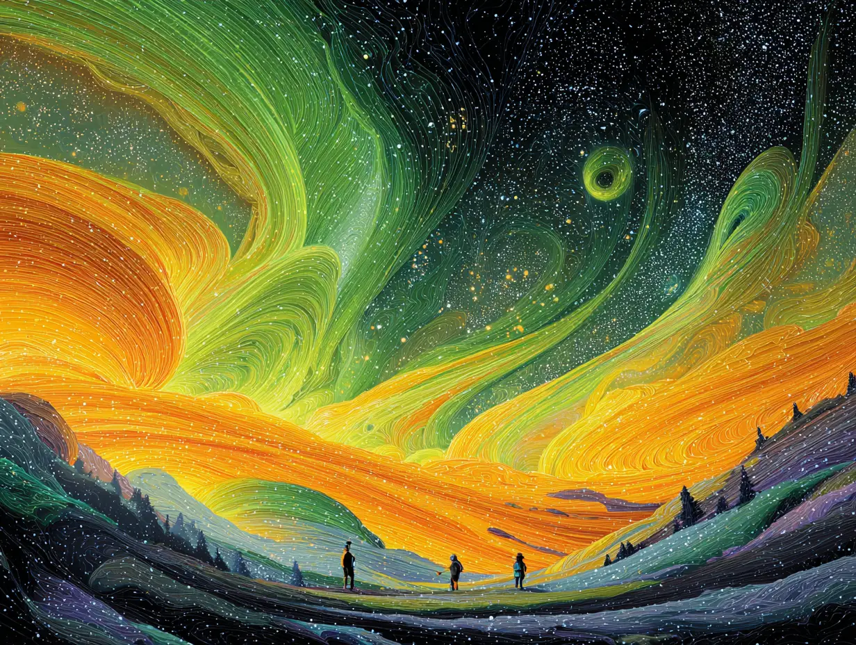 Multicolored gas giants dancing in a dreamy starry cosmos