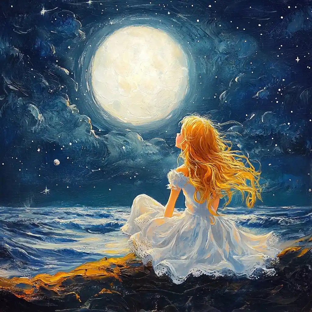 Young princess reaching for a star above the sea