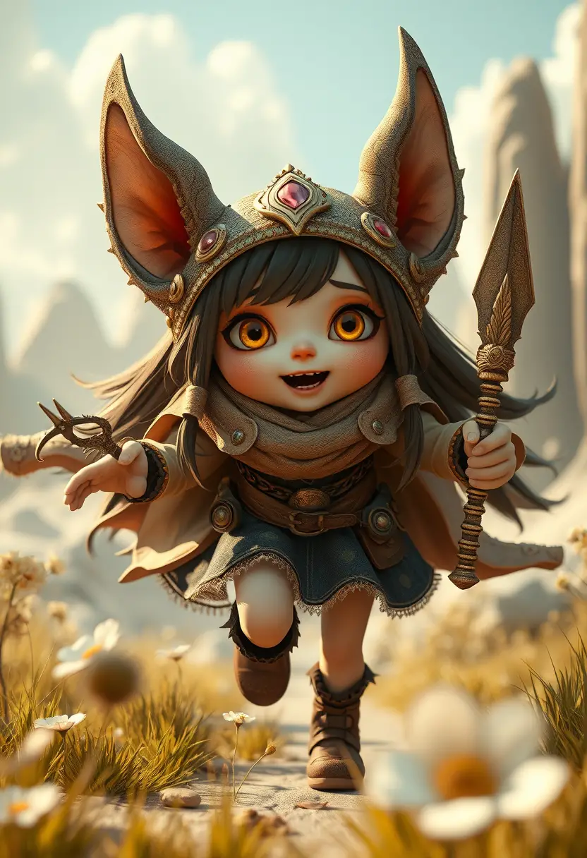 Whimsical fantasy girl in a surreal comic world