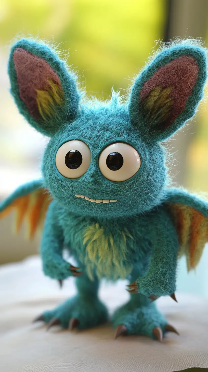 Cute Felted Monster Character With Fuzzy Wool Texture