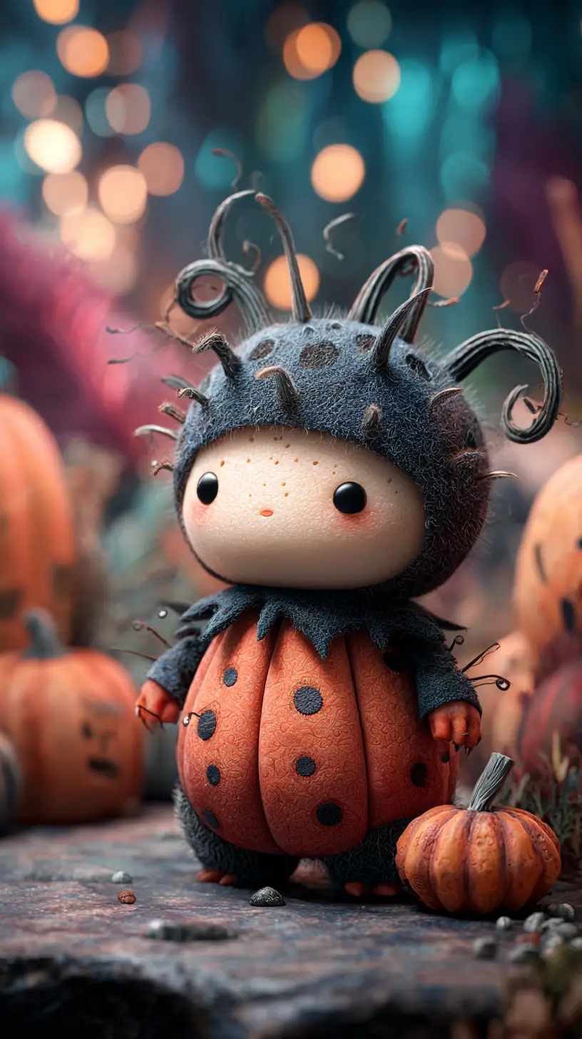 Cute chibi halloween monster in fantasy 3d illustration