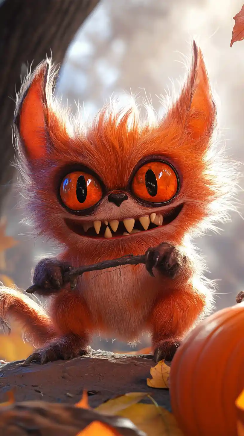 Playful Gremlin Pranking On A Colorful Halloween Night