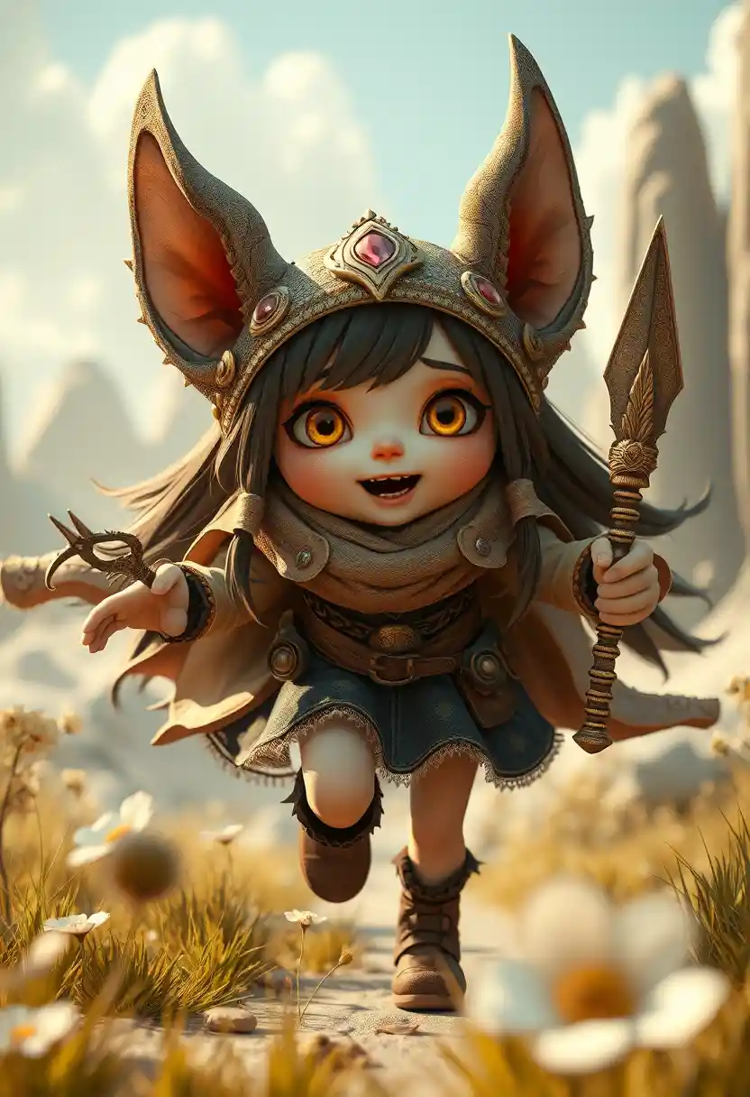 Whimsical fantasy girl in a surreal comic world