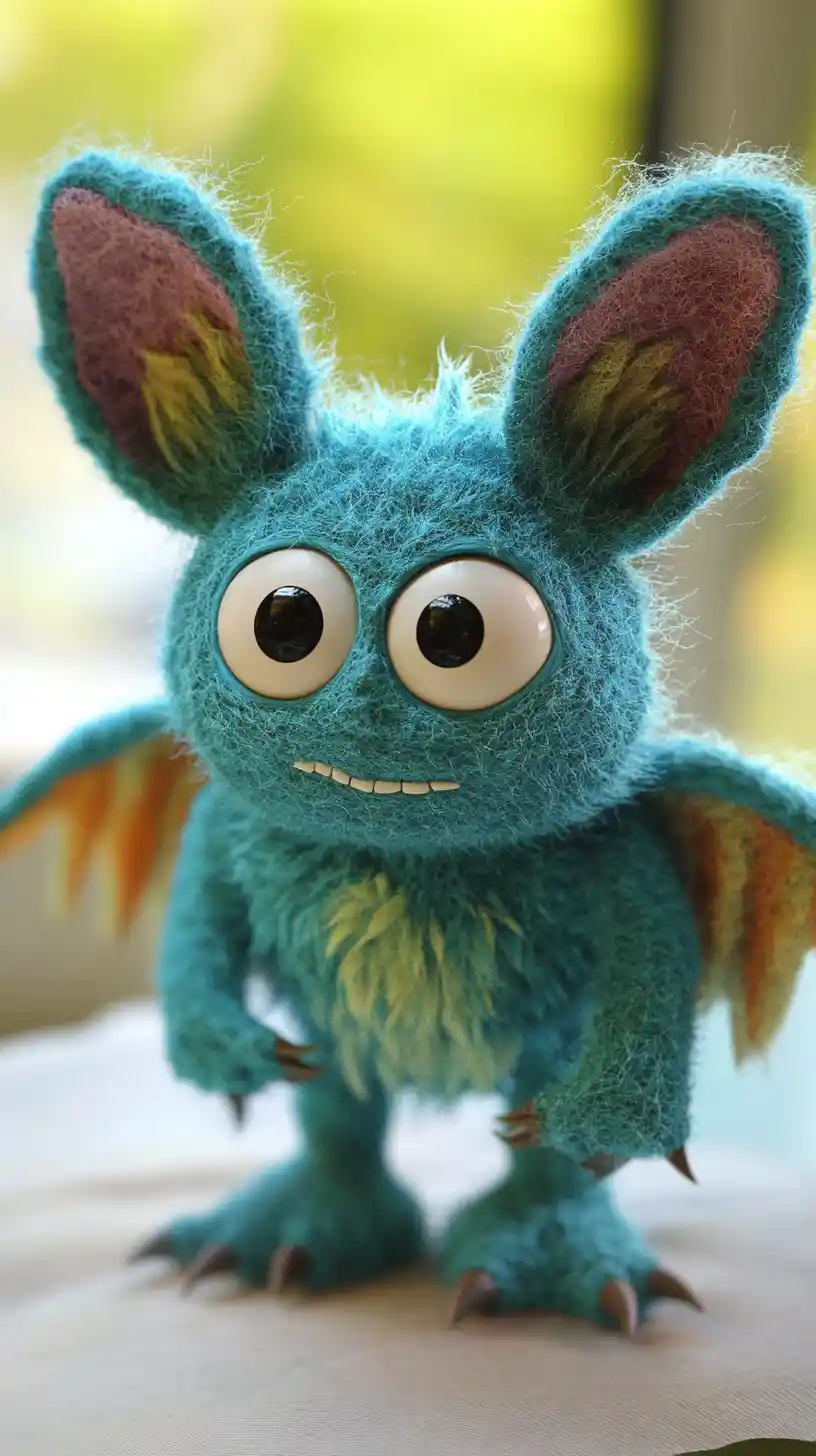 Adorable monstre en feutrine avec texture de laine duveteuse