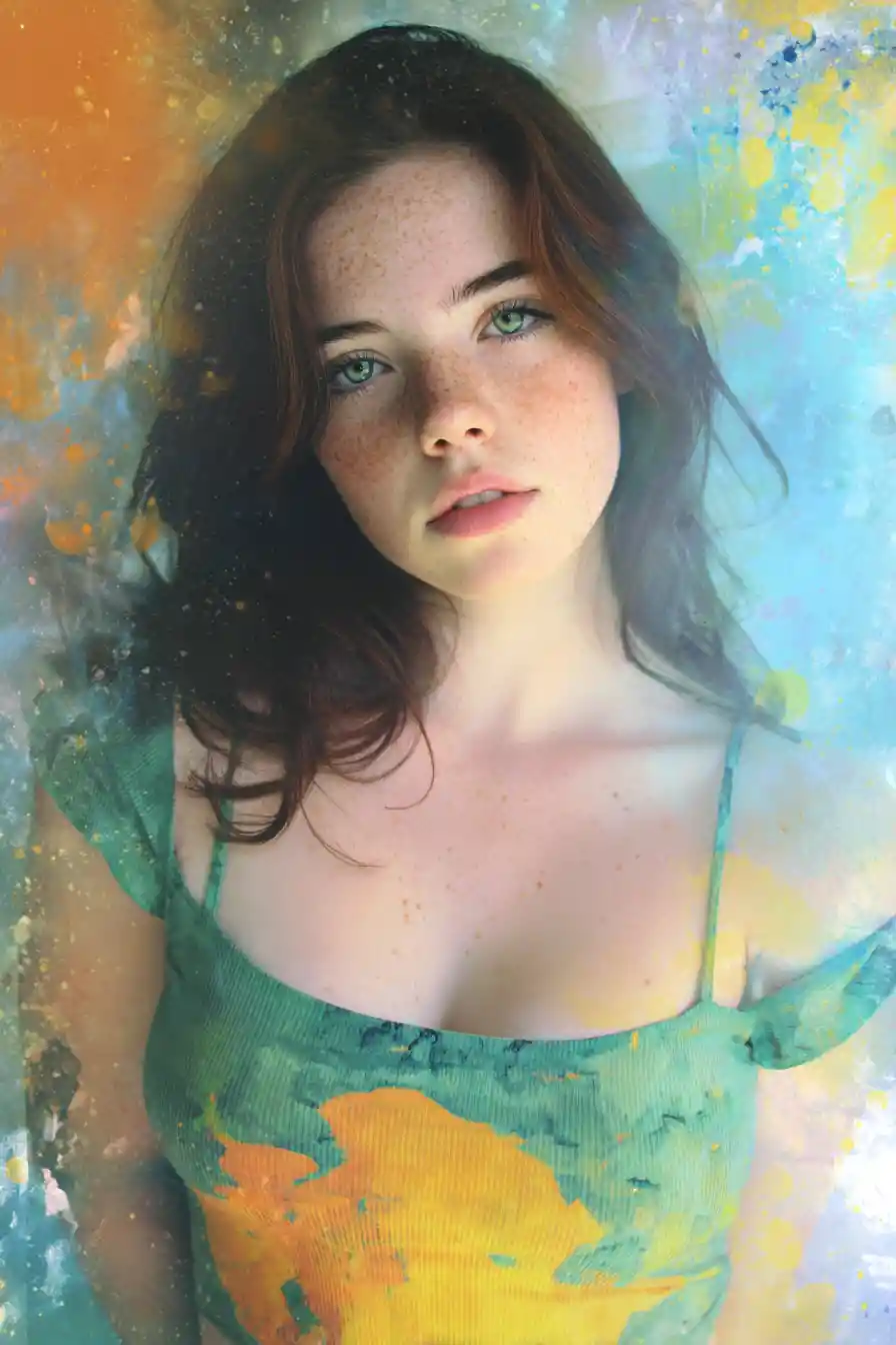 Young woman portrait with dreamy abstract colorful background