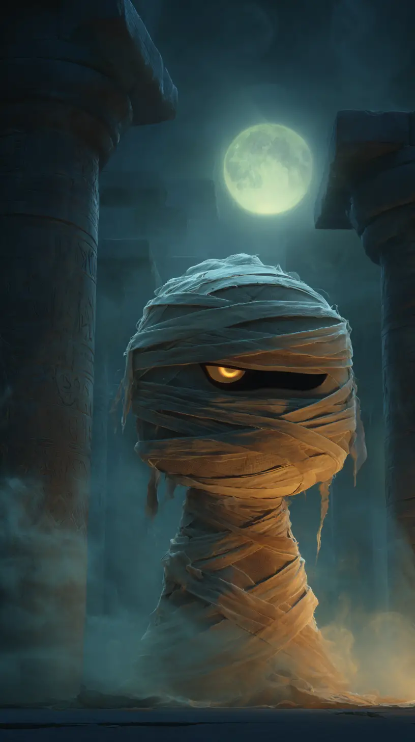 Ancient egyptian mummy awakening in a moonlit temple