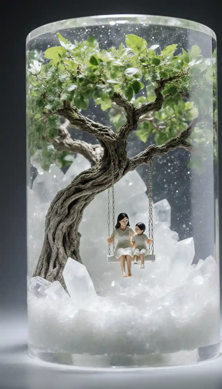 Mother And Child On Swing Beneath Ancient Tree Diorama