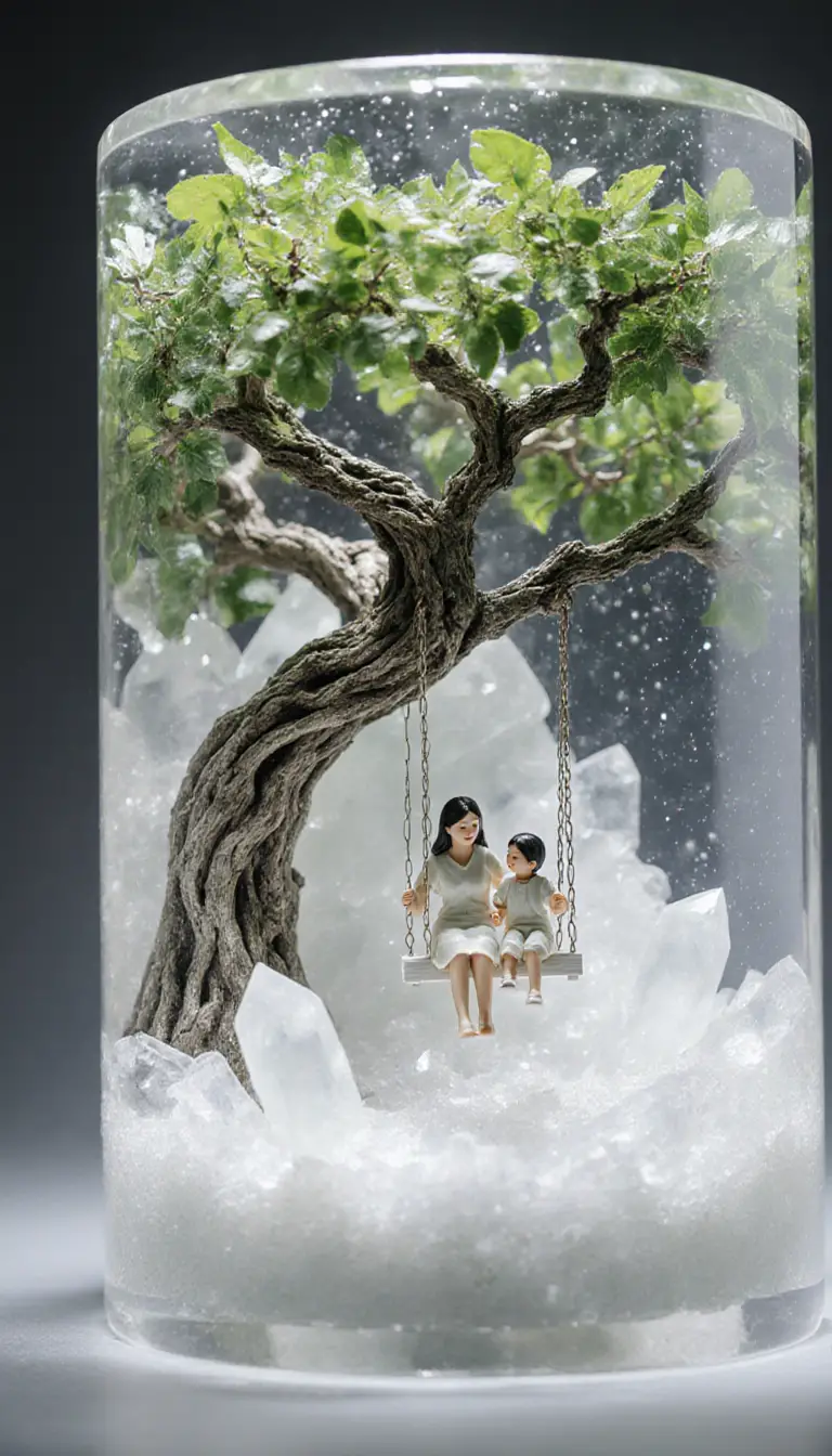 Mother And Child On Swing Beneath Ancient Tree Diorama
