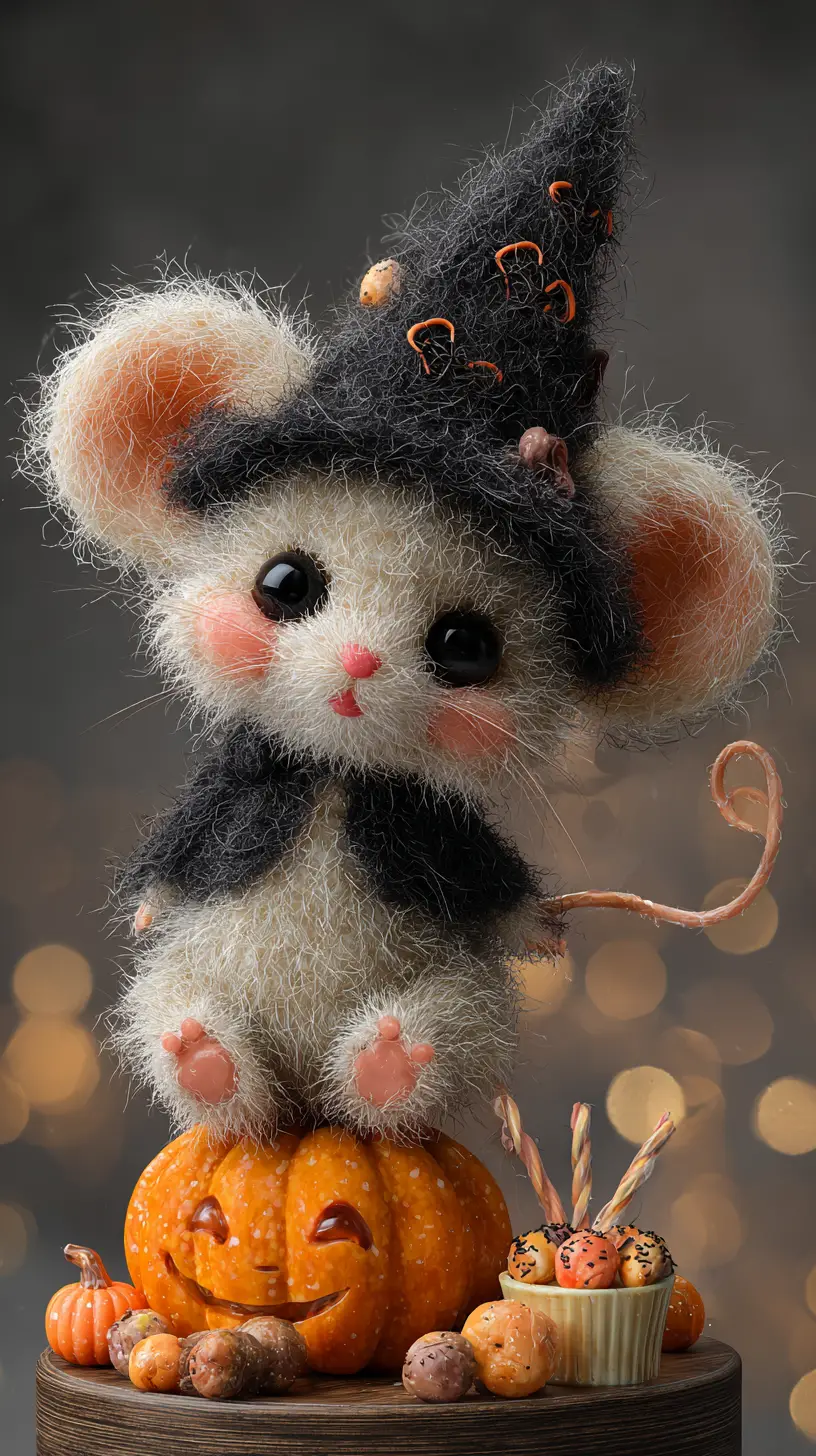 Cute knitted baby bear in a magical candy box