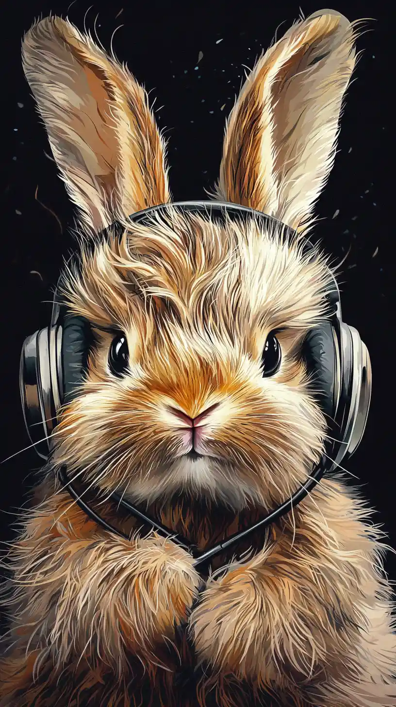 Cute baby rabbit illustration with colorful headphones
