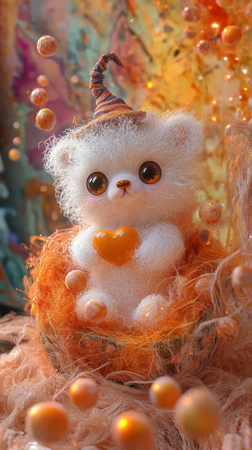 3d woven teddy bear rising from a candy box