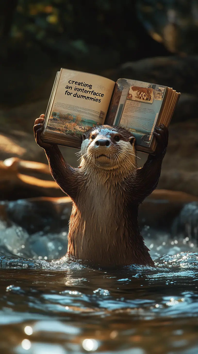 Playful Otter Reading A Book While Floating On River