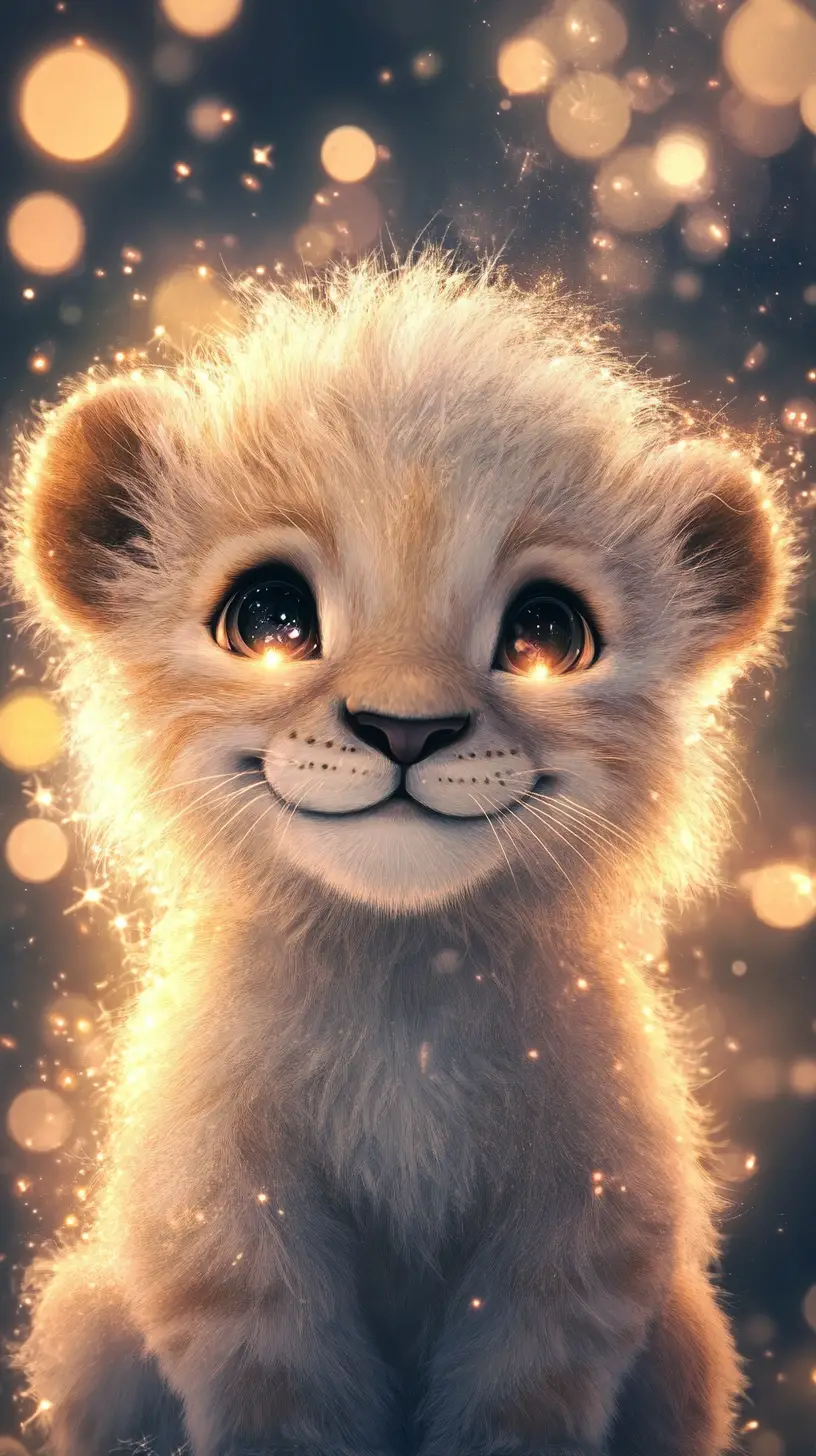 Cute chibi baby lion with big sparkling eyes