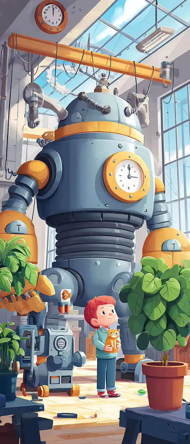 Giant industrial machine in a lively cartoon factory