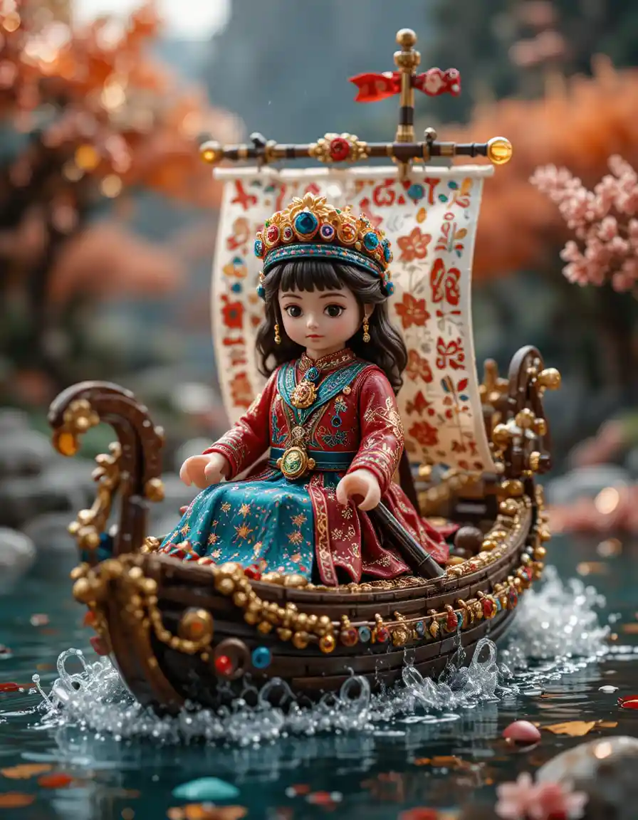 Anime girl with a jewel covered lego boat