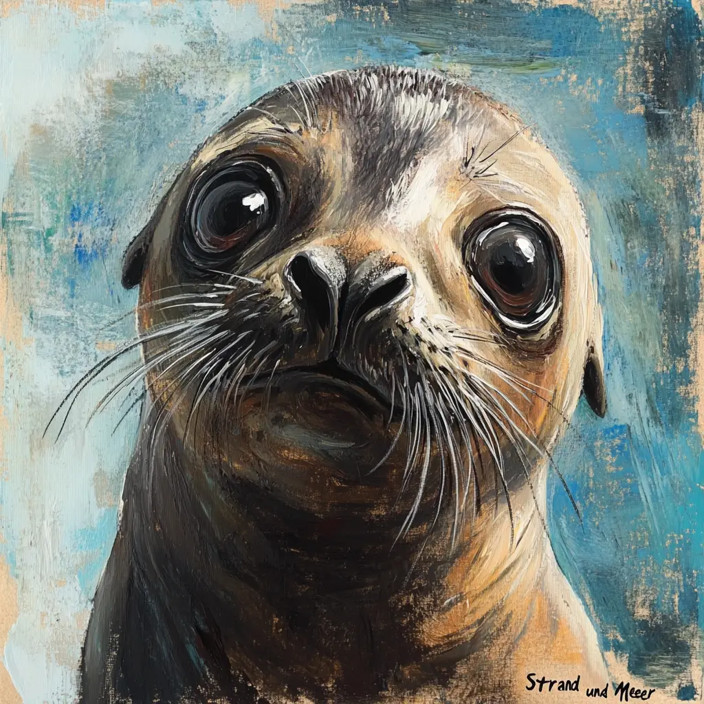 Discontented sea lion cub portrait by the sea