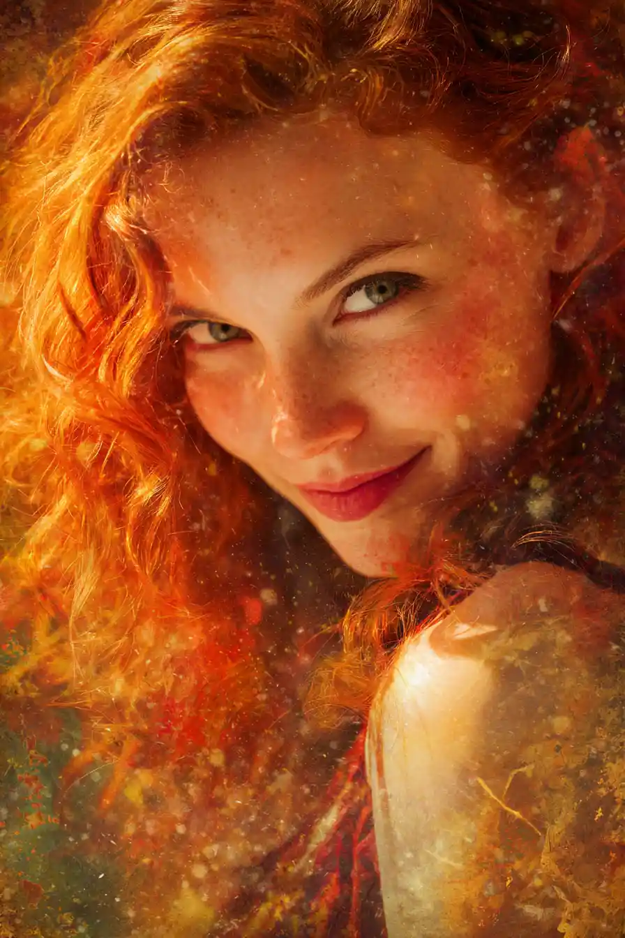 Mystical redheaded woman in a surreal fantasy portrait