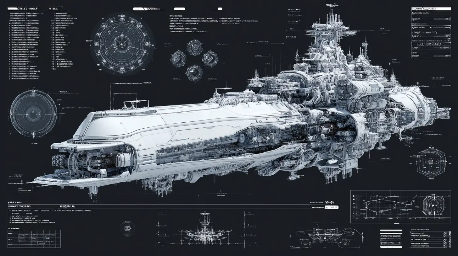 Advanced 3D schematic of alien armored battle cruiser