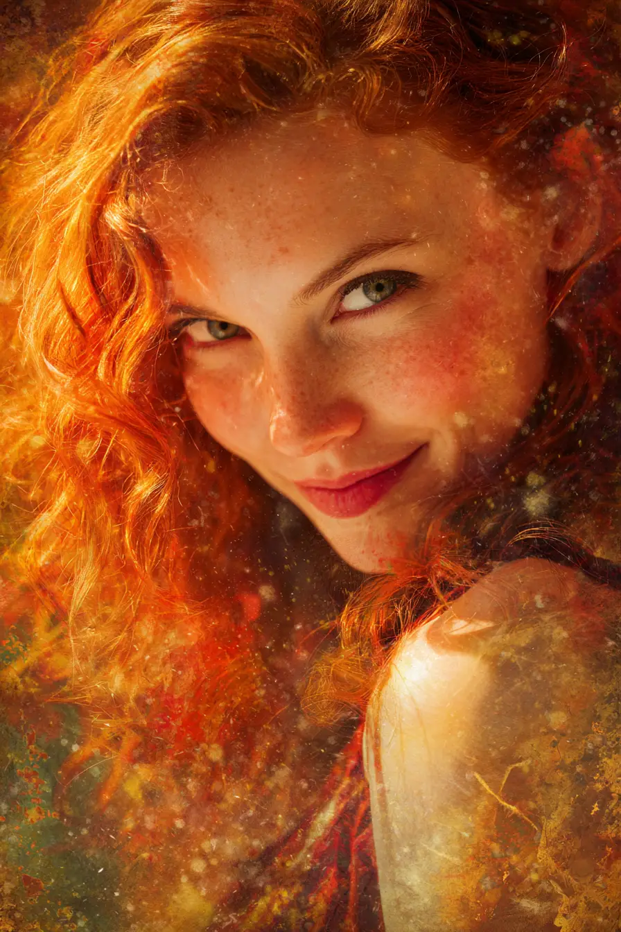 Mystical redheaded woman in a surreal fantasy portrait