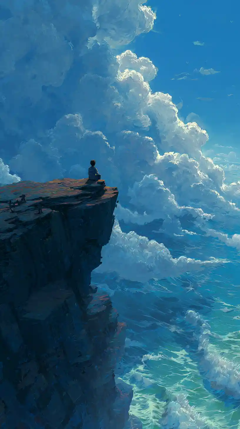 Figure Sitting On A Cliff At The Edge Of The World